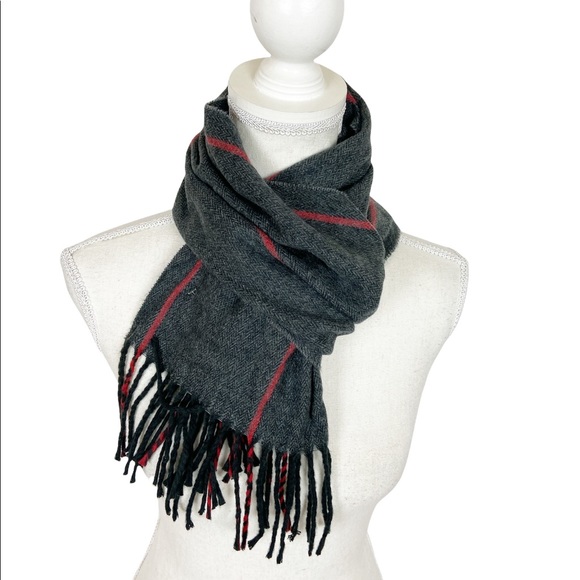 Geoffrey Beene Plaid Scarf Made in Italy in Charcoal Gray and Red Unisex NWT - Picture 1 of 6